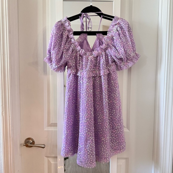 BuddyLove “Jac Puff” Lavender Sequin Floral Dress – Size Medium (NWT) - Picture 3 of 6